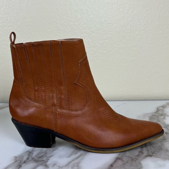 Chase+Chloe Women Size 9 Brown Faux Leather Pointed Toe Pull On Ankle Boots - Picture 3 of 10